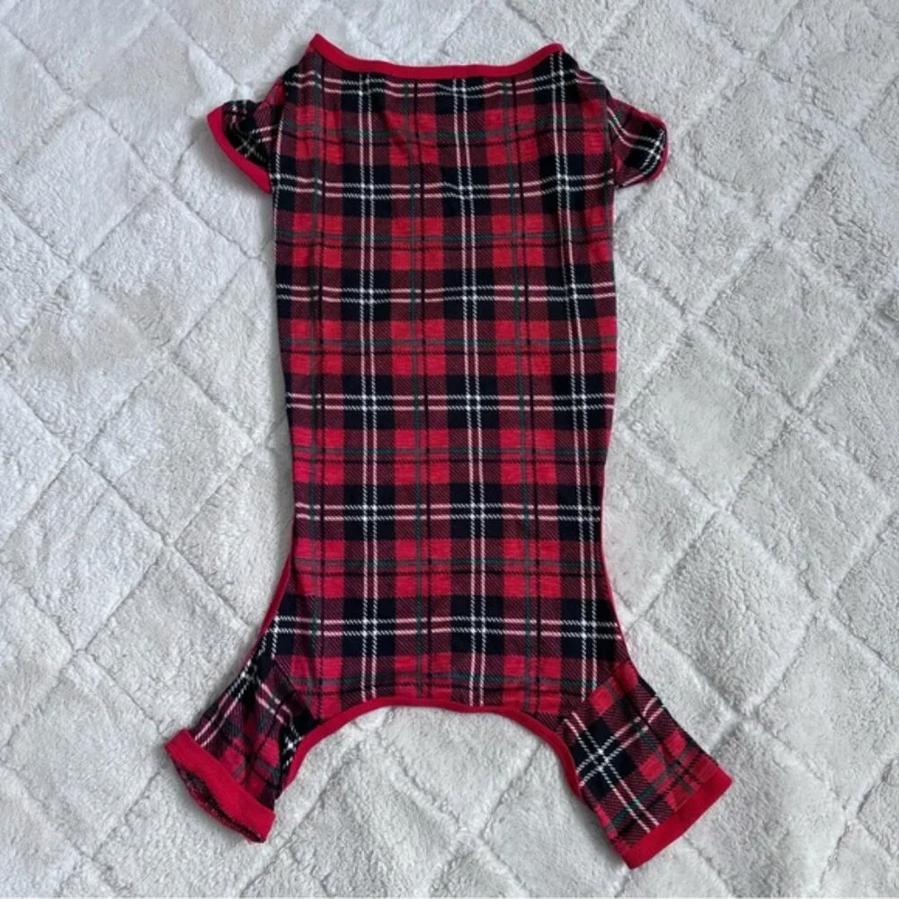 Merry Lane | Red and Black Plaid Christmas Pet Pajamas | Size Large